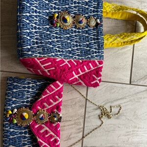 Blue and Pink Handcrafted Women's Bag Set